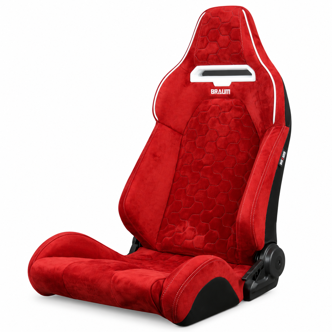 Braum Viper-X Series Red Alcantara with Honeycomb and White Stitching Sport Reclinable Seats